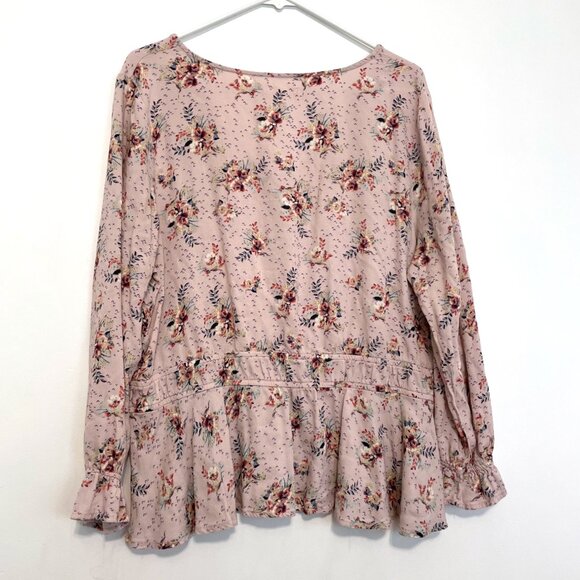 MAURICES 1 Plus Size Pink Floral Smock Waist Blouse Boho Long Sleeve Peasant Top - Picture 13 of 15